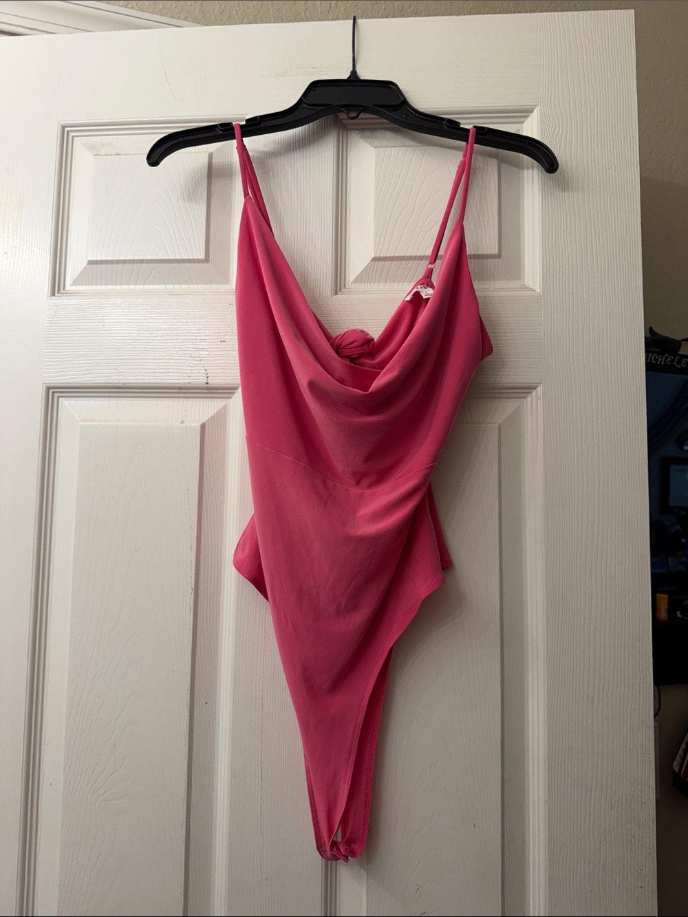 Lily Star Hot Pink Draped Cowl Neck Bandeau Bodysuit